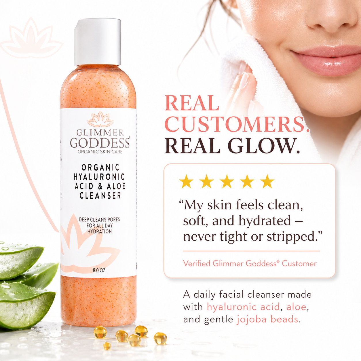 Customer review for Glimmer Goddess sulfate-free hydrating facial cleanser with certified organic ingredients