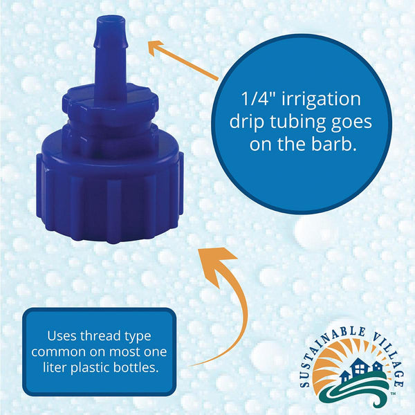 Bottle cap adapter for Blumat system in use on a hanging indoor plant