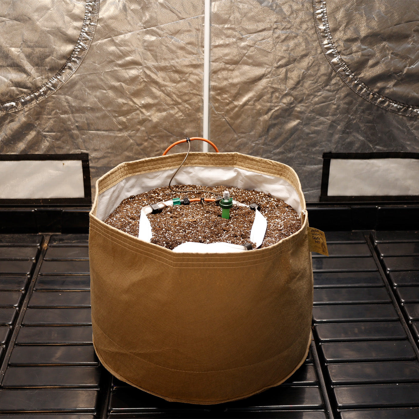 Blumat drip ring and dripper setup installed in a container garden