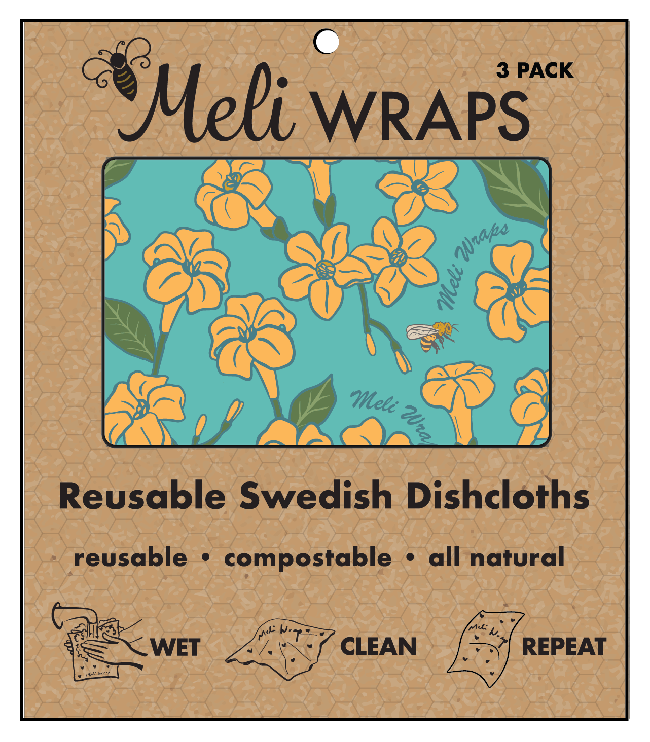 Set of 3 beeswax wraps in small, medium, and large sizes from the Puakenikeni & Bee Gift Set