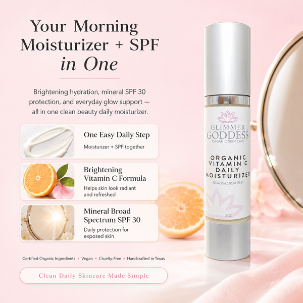 Glimmer Goddess Vitamin C moisturizer with reef-safe SPF 30 texture and finish closeup