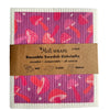 Purple Mushroom Swedish Dish Cloth Set of 3 laid out on a kitchen counter