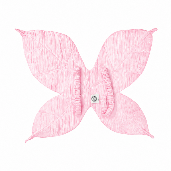 Pink fairy wings worn during imaginative dress-up play