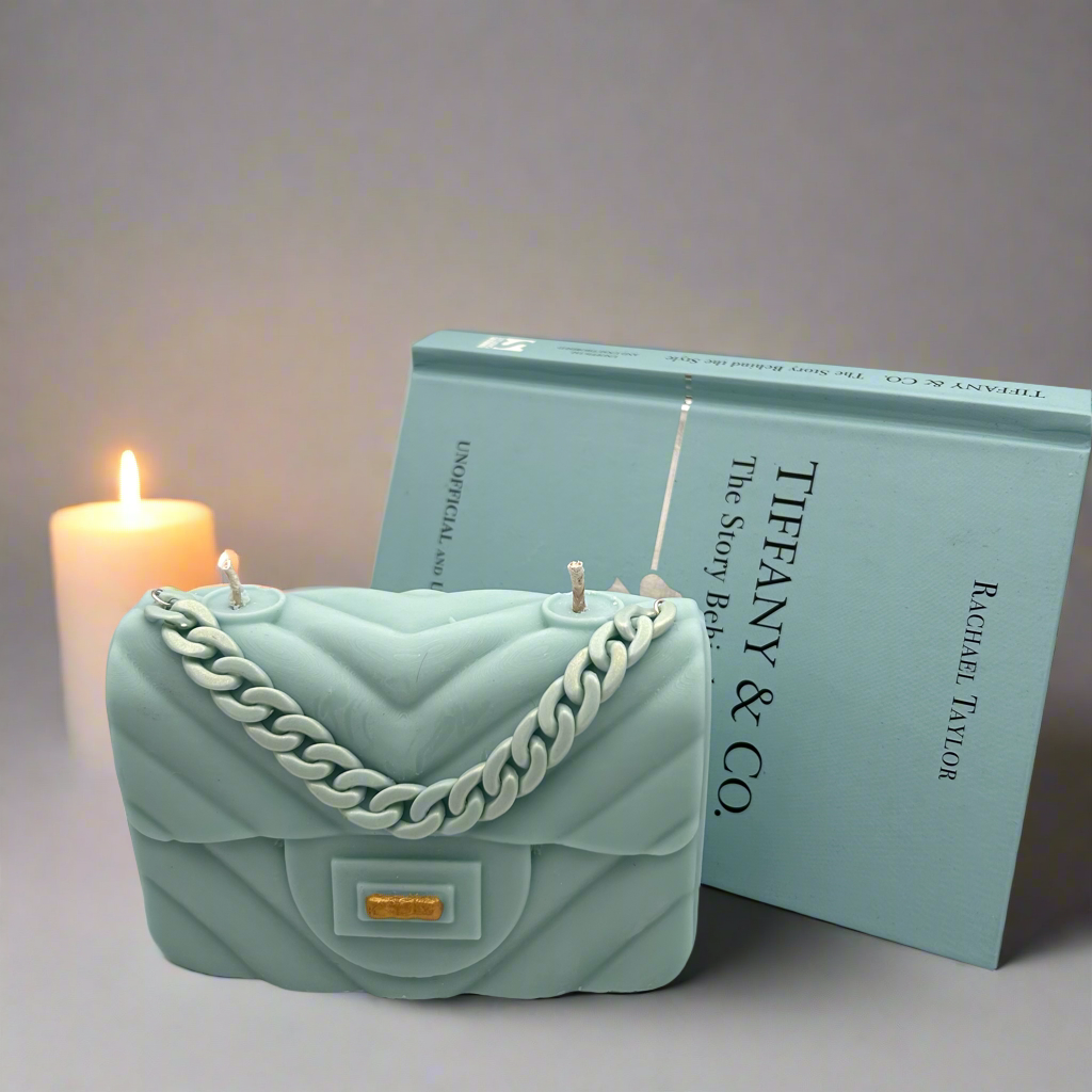 Luxe Vegan Handbag Candle: Bleu de Chanel Fragrance (120 Hour Burn Time)