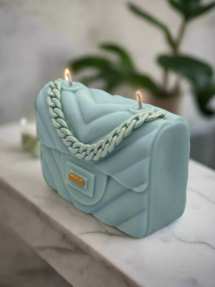 Luxe Vegan Handbag Candle: Bleu de Chanel Fragrance (120 Hour Burn Time)