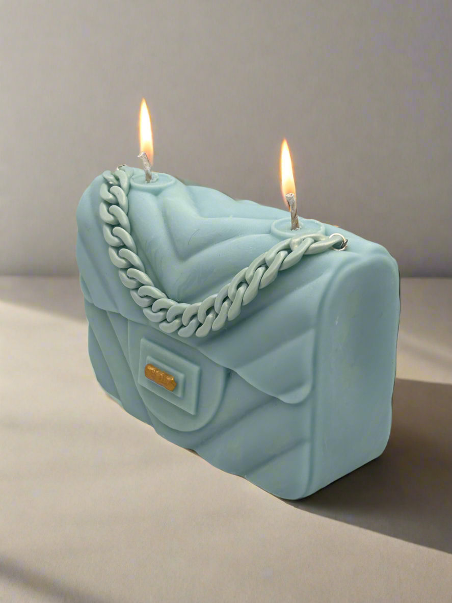 Luxe Vegan Handbag Candle: Bleu de Chanel Fragrance (120 Hour Burn Time)