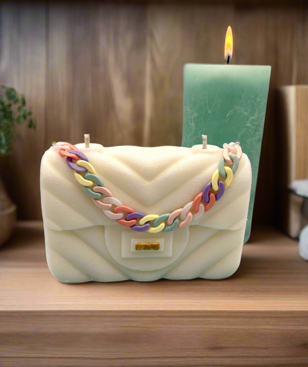 Luxe Vegan Handbag Candle: Bleu de Chanel Fragrance (120 Hour Burn Time)