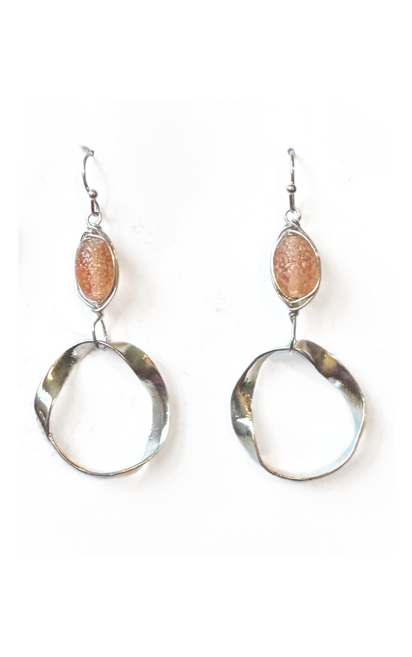Pirouette recycled glass drop earrings in silver-plated brass, handcrafted by Fair Anita women artisans in India