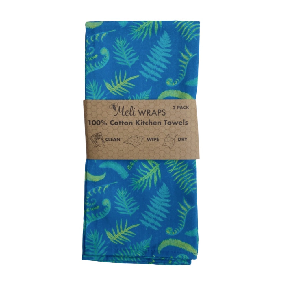 Fern Kitchen Towel Set of 2, 100% cotton dish towels folded together