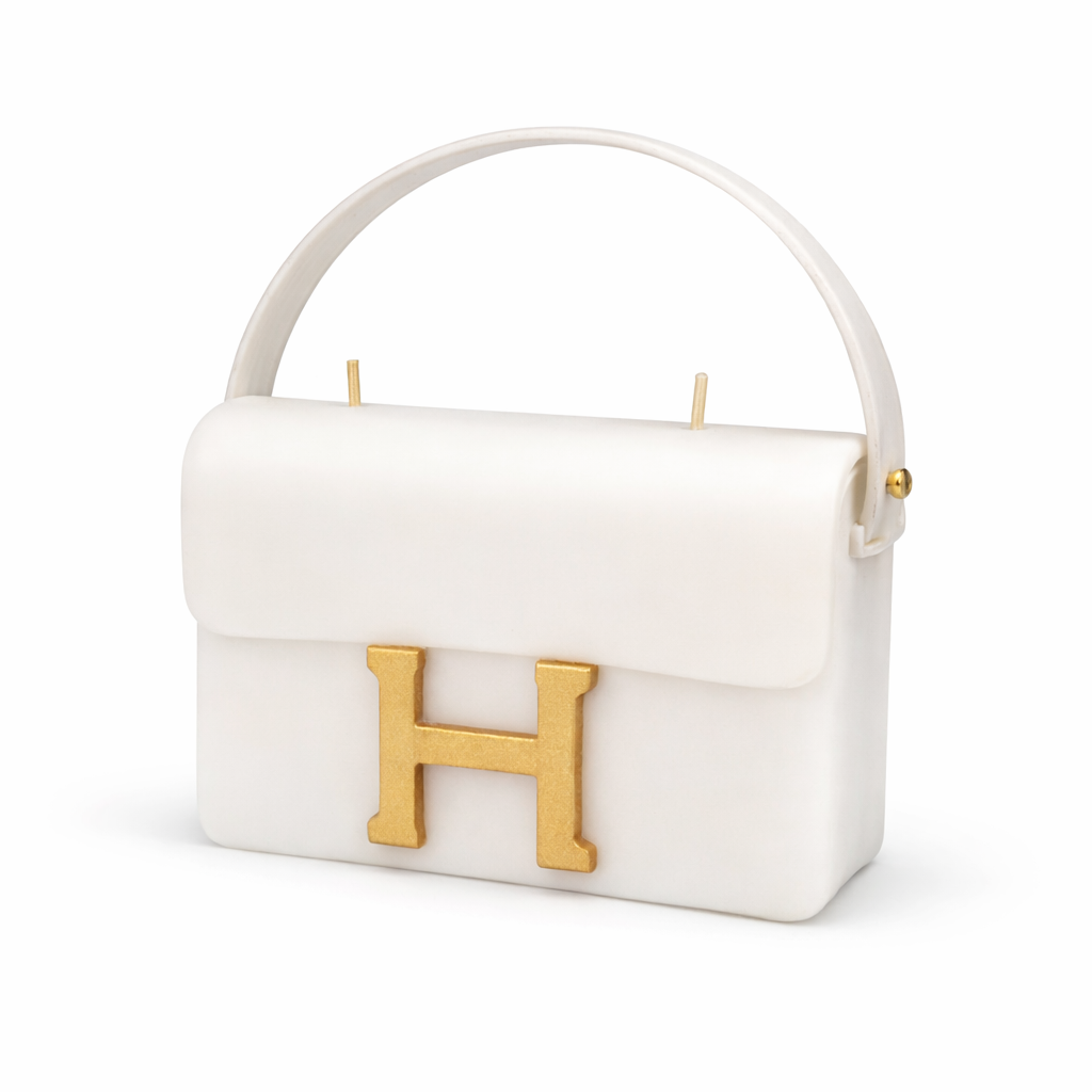 Onali Pure Eternally White Héritage structured white luxury handbag with sculptural trapezoid silhouette