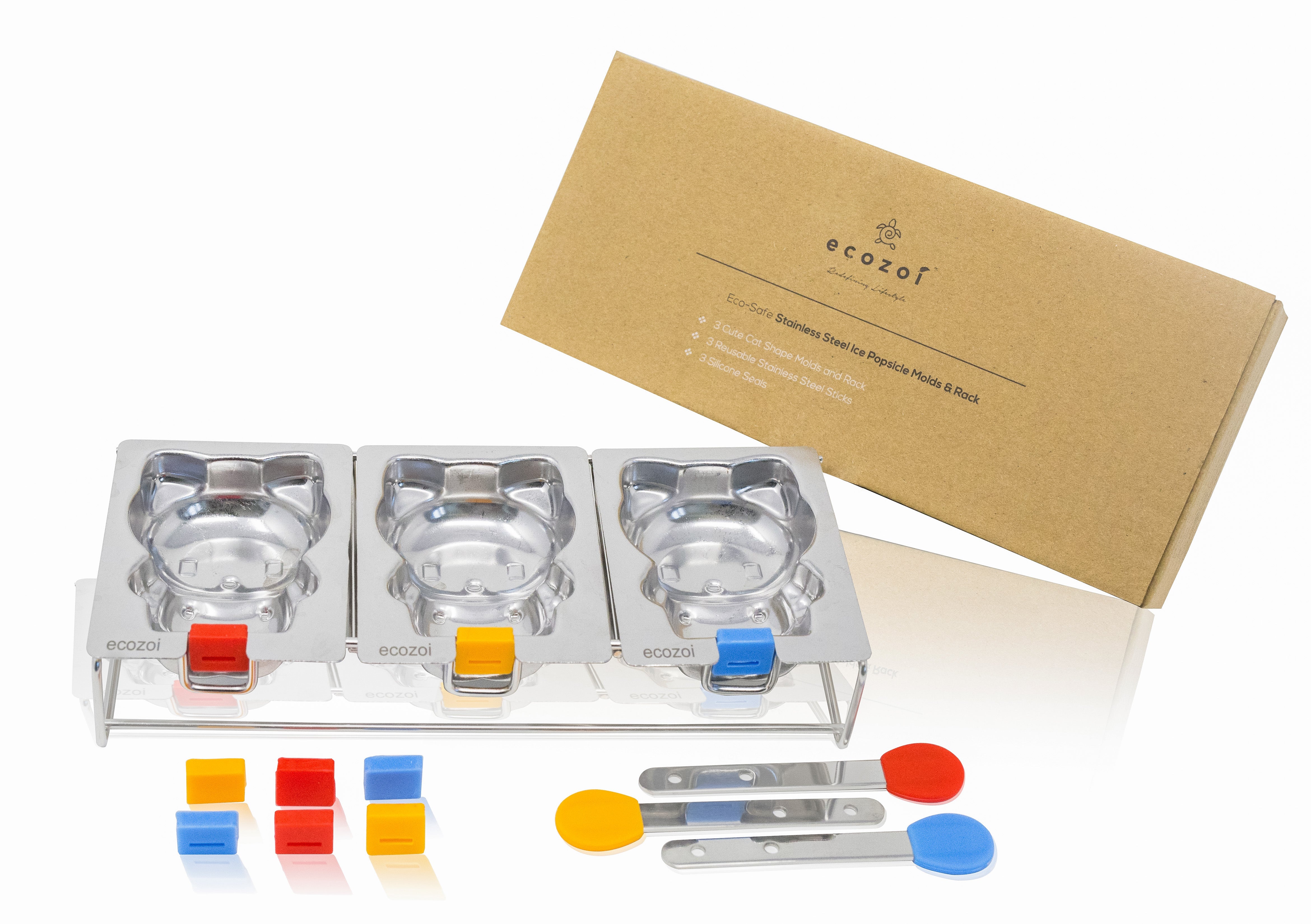 Stainless Steel Cat Popsicle Molds – 3-Pack with Reusable Steel Sticks | Plastic-Free & Eco-Friendly Ice Pop Maker