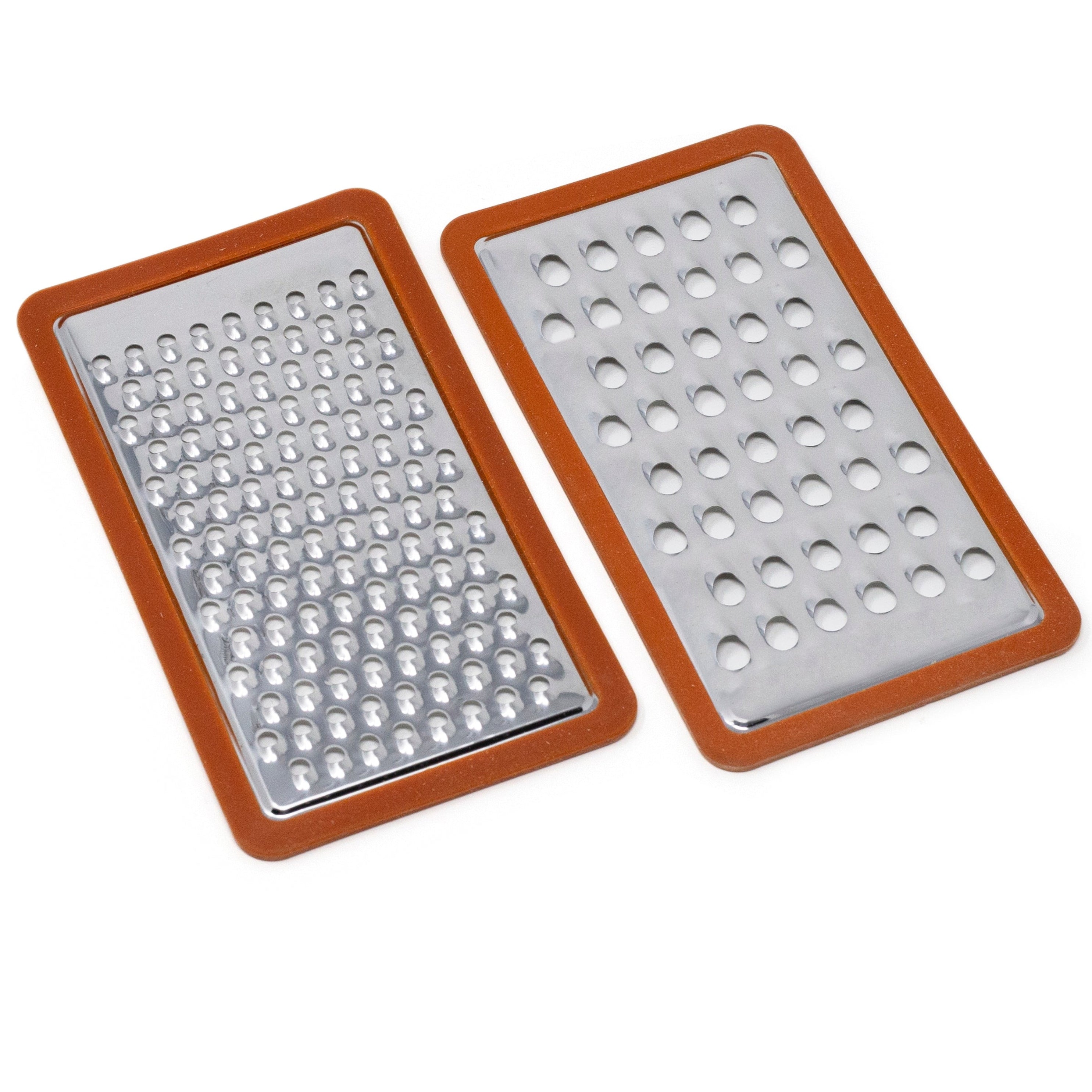 Ecozoi stainless steel graters and shredders 2-pack compatible with 4 tray bamboo cutting board
