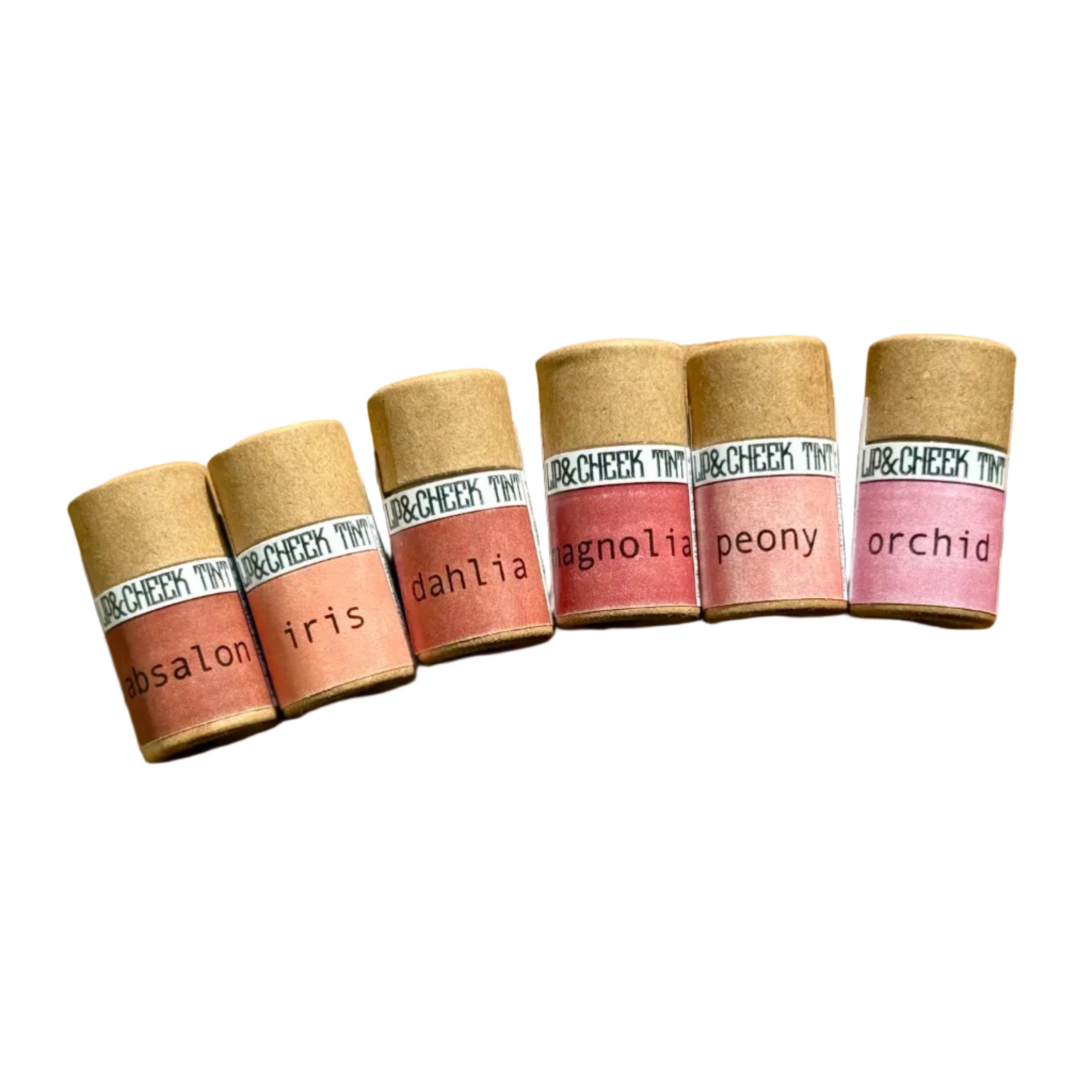 Apotheke DuJardin tallow lip and cheek tint pans in multiple shades with paperboard palette and mirror