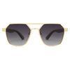 Close-up of Maverick wooden sunglasses showing abalone shell accents and walnut wood grain texture