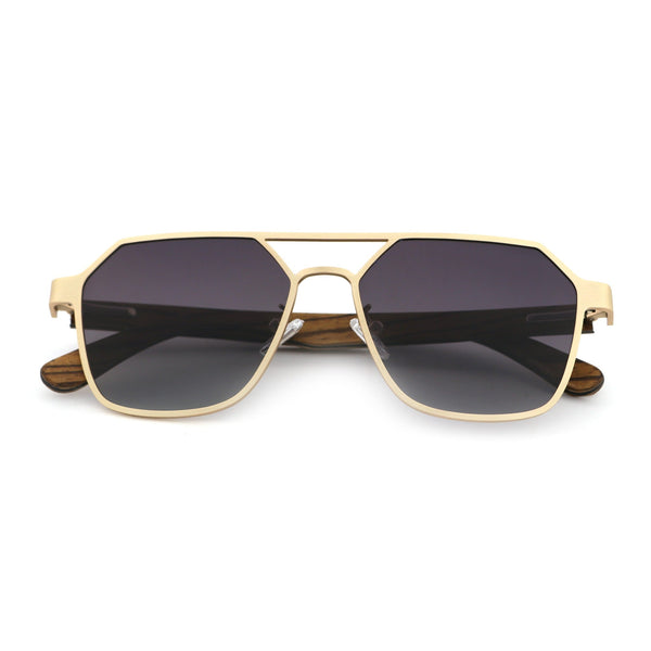 Side profile of Maverick wooden sunglasses showing 147mm temple and lightweight walnut frame construction