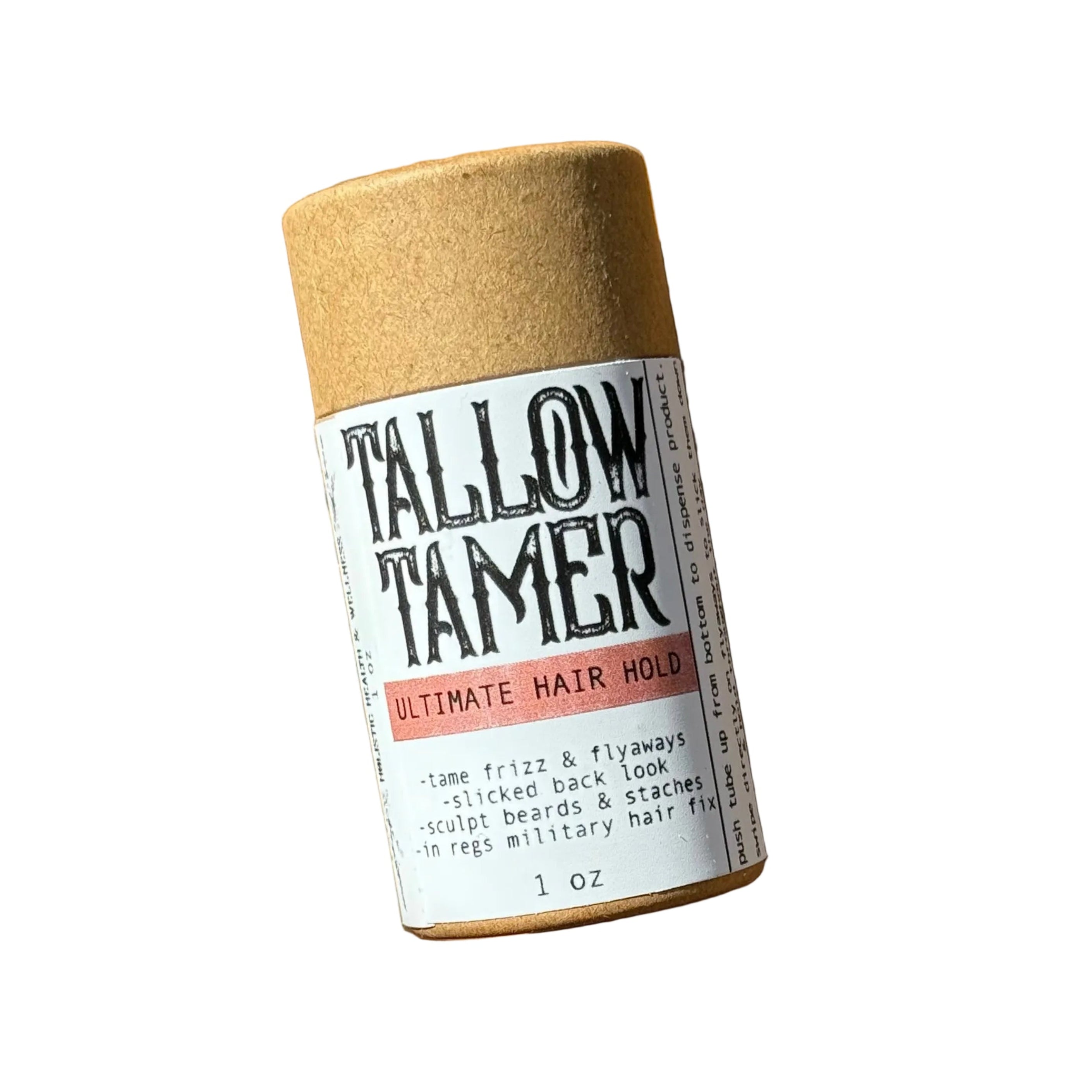 Tallow Tamer organic hair styling stick in compostable push-up tube by Apotheke DuJardin