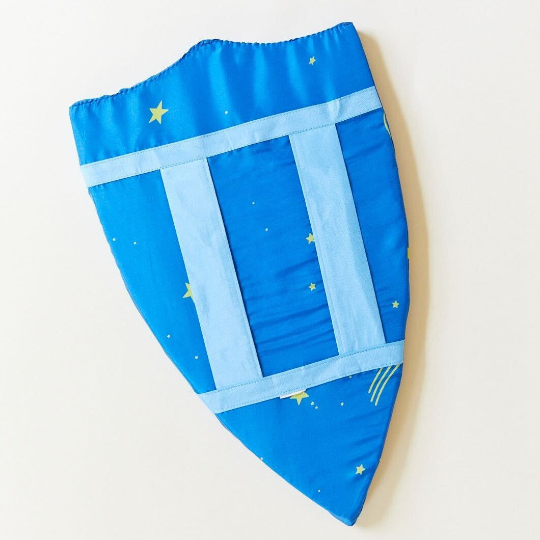 Blue children's skirt with star patterns on a light background