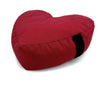 Red heart-shaped pillow with a black stripe on a white background
