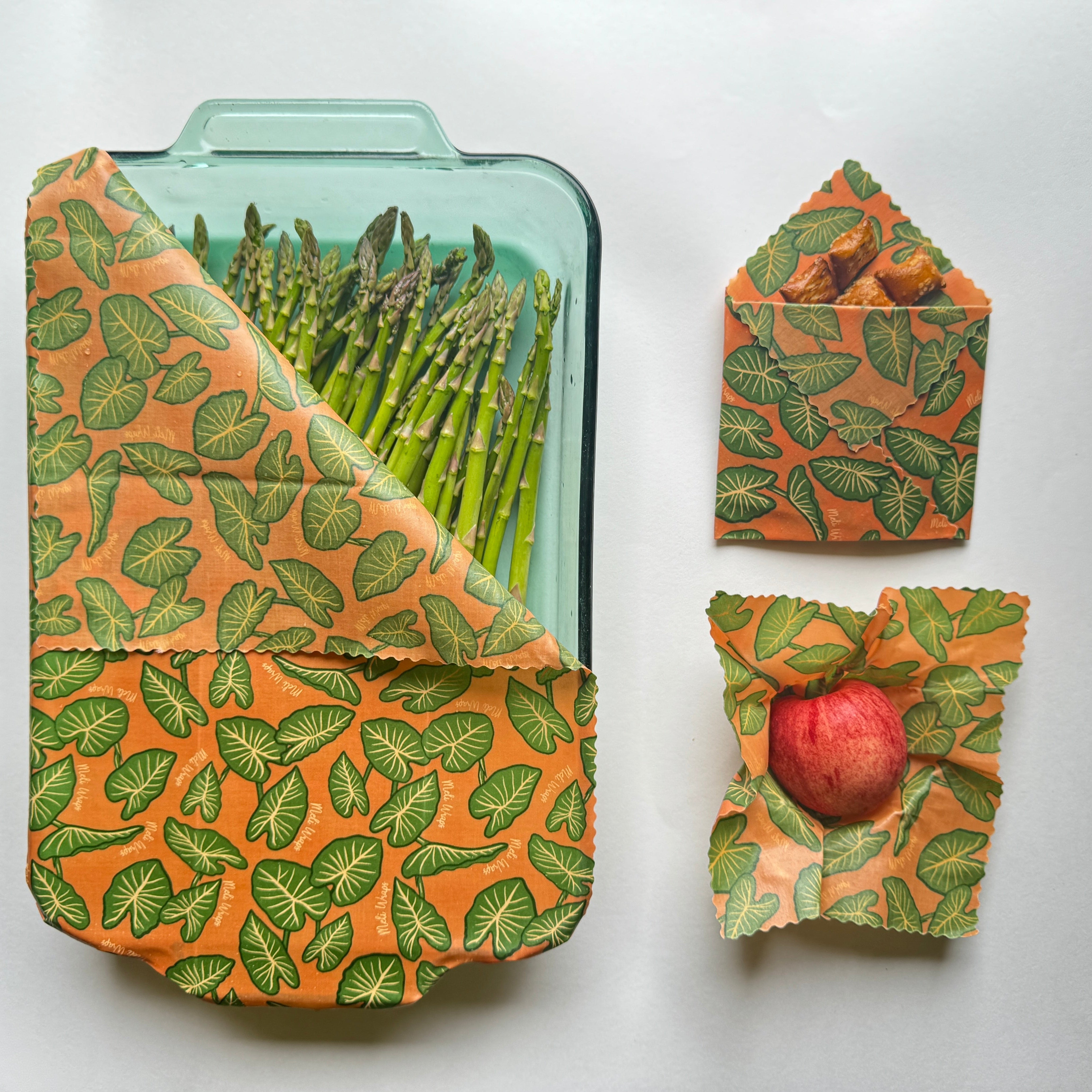 Meli Wraps Beeswax Food Wrap in Kalo Print laid flat