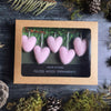 Five Mallow Pink wool heart ornaments for holiday decoration