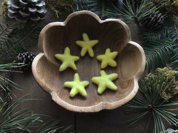 Handmade felted wool star set in Mahonia Yellow for decor or gifting