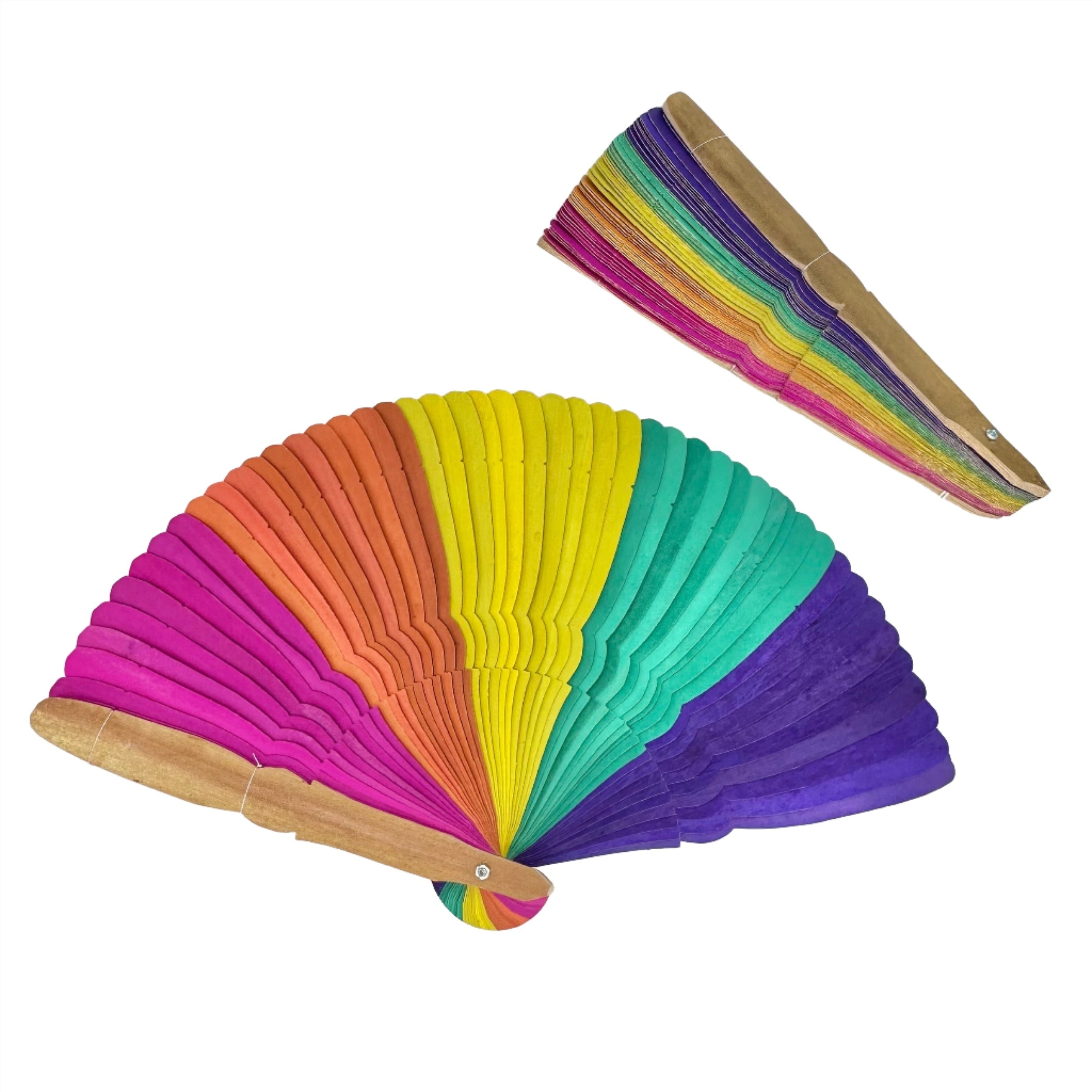 Colourful sustainable pride palm leaf hand fan made from naturally dyed palm leaves by Fair Anita