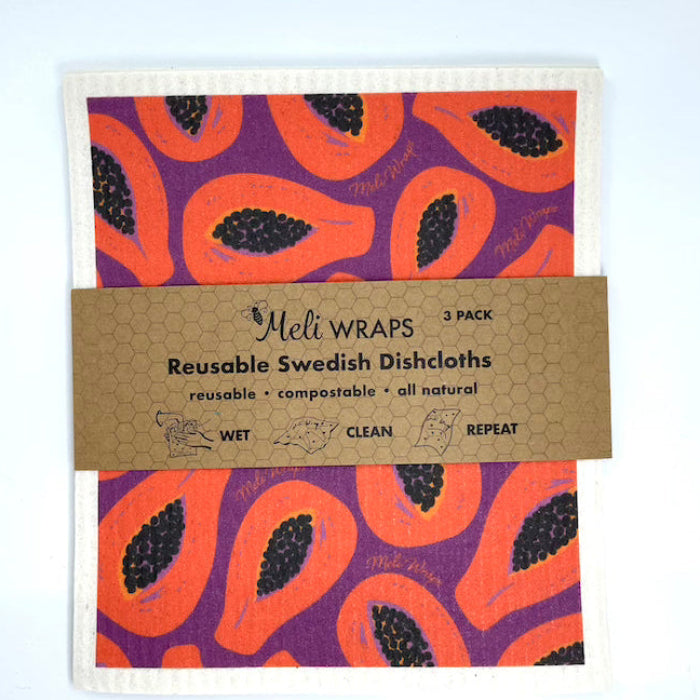 Papaya print Swedish dish cloth from Meli Wraps set of 3