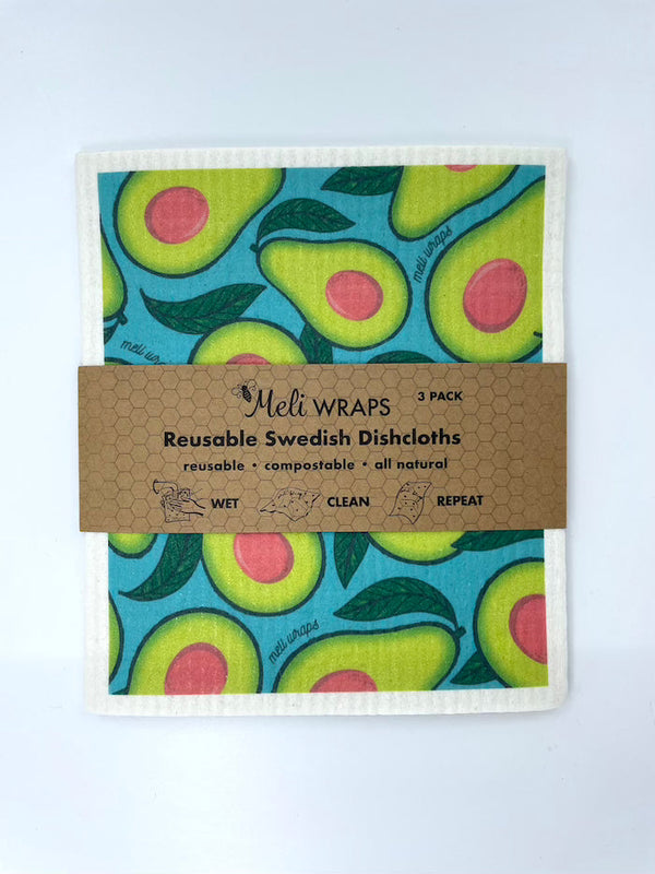 Meli Wraps cotton kitchen towels and Swedish dishcloths from the avocado eco gift set
