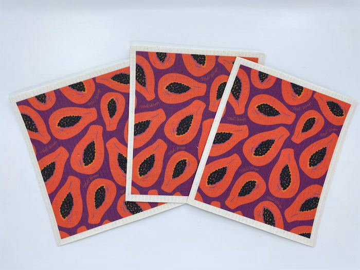 Set of 3 papaya print Swedish dish cloths folded together