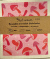 Set of 3 Pink Mushroom Swedish Dish Cloths folded together