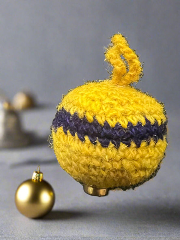 Unique handcrafted crochet wool Christmas ornament with hanging loop and bell accent