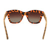 Sunglasses with orange and black patterned frame on a white background