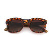 Sunglasses with orange and black pattern on a white background
