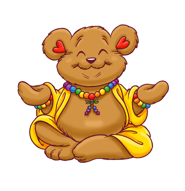 Inside pages of Buddha Bear's Enlightenment Coloring Book with hand-drawn illustrations for kids to colour