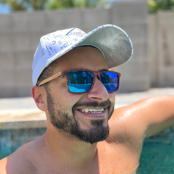 Joycoast Slims Zebrawood sunglasses lifestyle shot showing fit and frame style