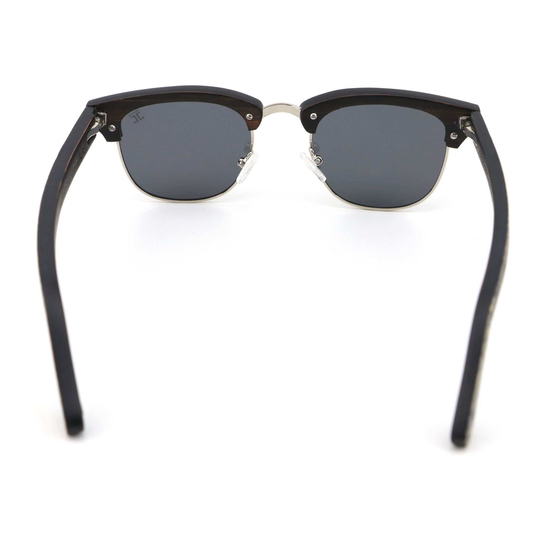 Malcolm 2 unisex wooden sunglasses with UV400 polarized lenses in grey — flat lay view
