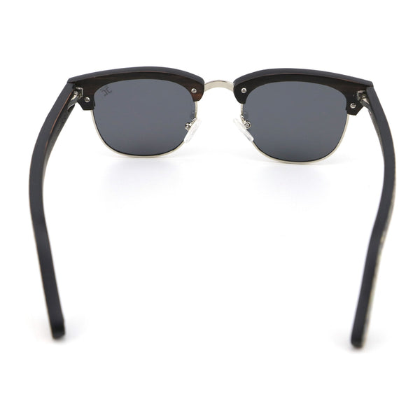 Malcolm 2 unisex wooden sunglasses with UV400 polarized lenses in grey — flat lay view