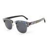 Close-up of abalone shell detailing on Malcolm 2 eco-friendly wooden sunglasses