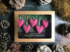 Wool heart ornaments in Wild Rose Pink, a handmade Oregon holiday decoration