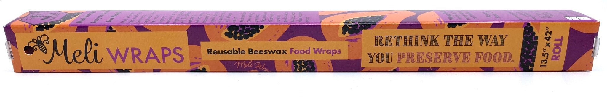 Box of Meli Wraps with purple and orange design