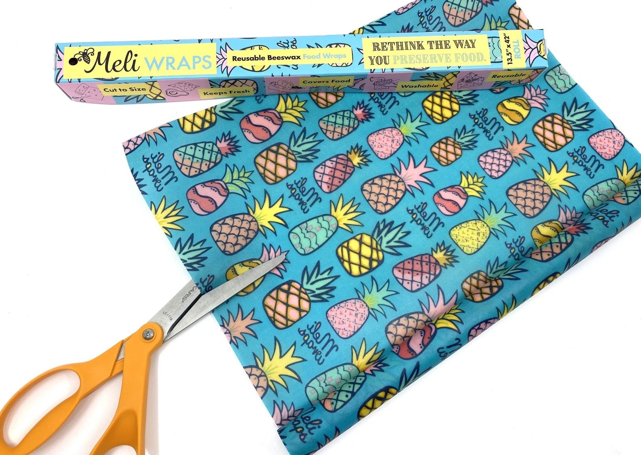 Beeswax Wrap Bulk Roll - Pineapple Print, Organic Cotton
