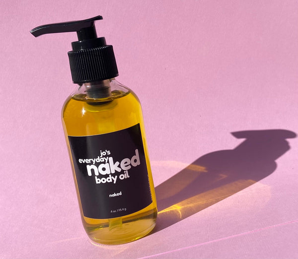 Jo's Naked Body Oil with organic almond, grapeseed and sunflower oils for soft, hydrated skin