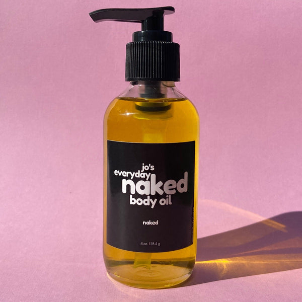 Jo's Everyday Naked Body Oil bottle — unscented organic body oil for all skin types