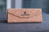 Recycled cork sunglasses case folded flat showing triangular design