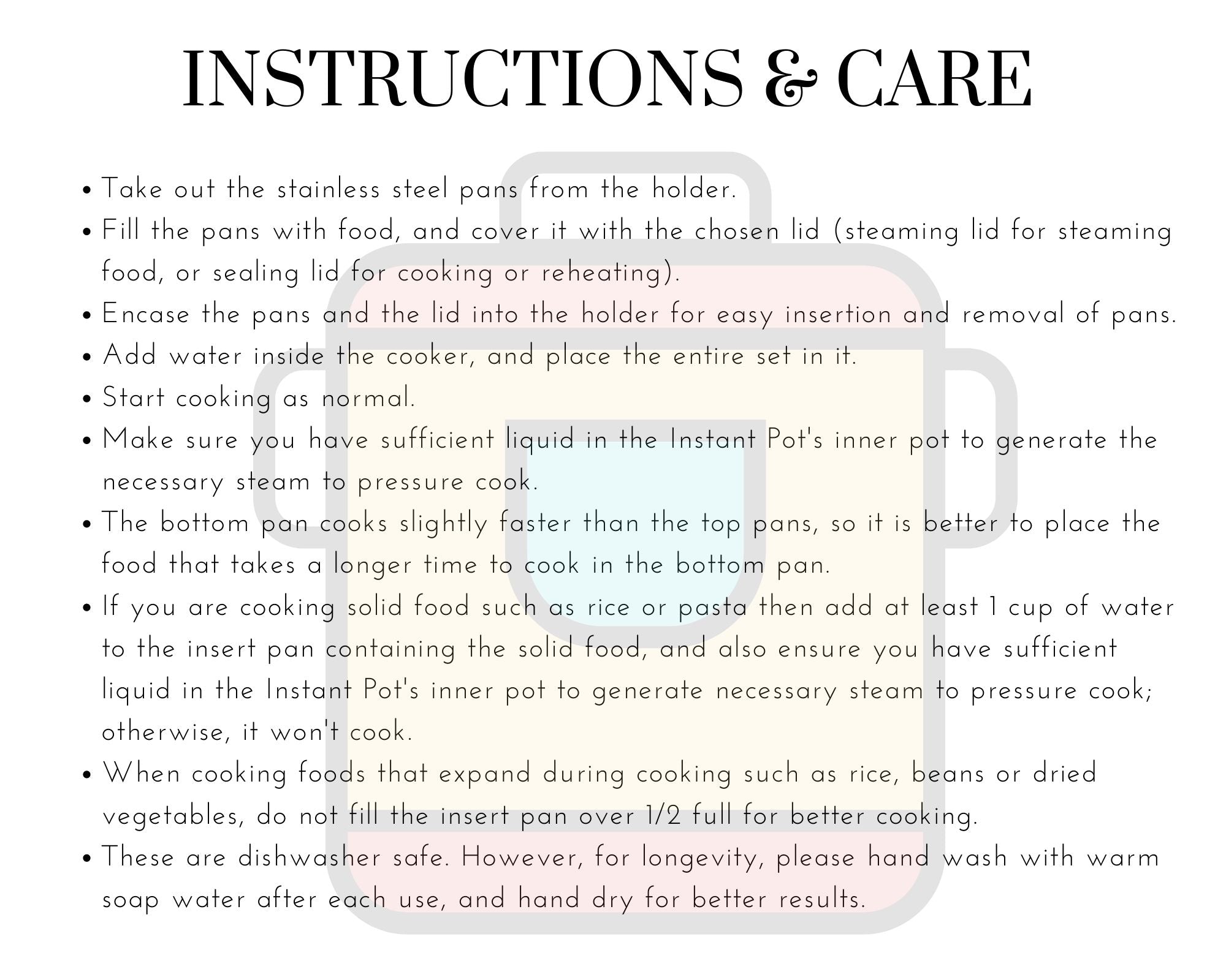 Instructions and care guide for an Instant Pot with a white background
