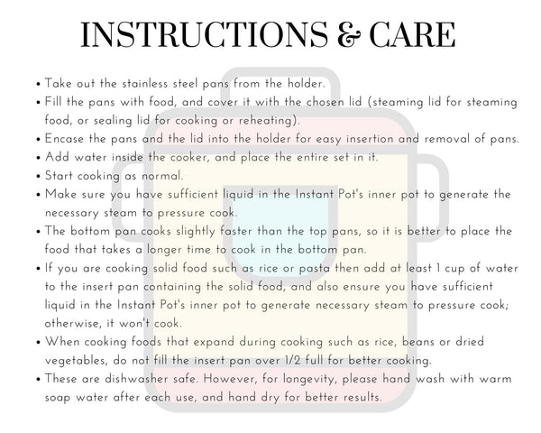 Instructions and care guide for an Instant Pot with a white background
