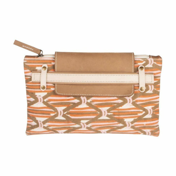 Bar Harbor Canvas Clutch Tote Bag in orange with striped side panels and zippered interior pocket