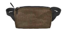 Grace belt bag in bronze industrial net worn as a crossbody bag, handmade by Smateria in Cambodia