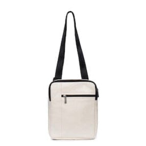 Upbag Crossbody bag in white, handmade from 100% recycled content with adjustable shoulder strap and multiple pockets