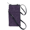 Purple crossbody bag with a strap on a white background
